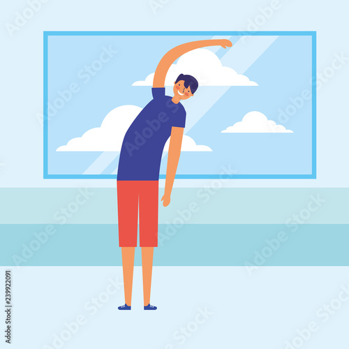 man stretching daily routine morning