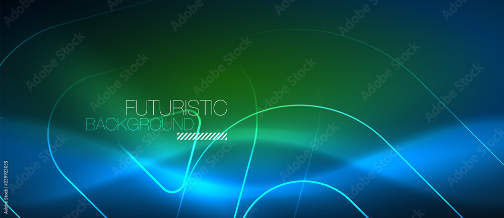 Neon glowing techno lines, hi-tech futuristic abstract background template with geometric shapes Neon glowing techno lines, hi-tech futuristic abstract background template with geometric shapes
