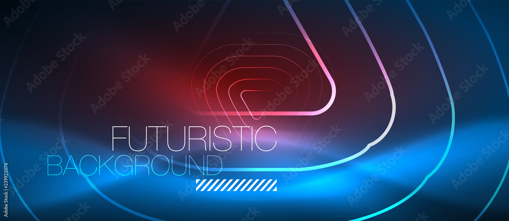 Neon glowing techno lines, hi-tech futuristic abstract background template with geometric shapes Neon glowing techno lines, hi-tech futuristic abstract background template with geometric shapes