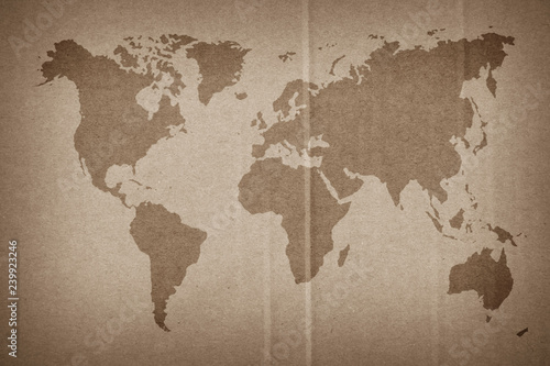 Fototapeta Naklejka Na Ścianę i Meble -  World Map vintage pattern on paper background in color  tone/ Natural Recycled Paper Texture.