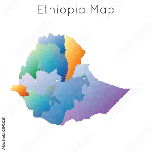 Low Poly map of Ethiopia. Ethiopia geometric polygonal, mosaic style map.