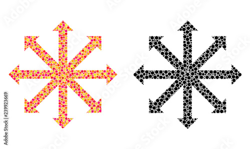 Pixel expand arrows mosaic icons. Vector expand arrows icons in colorful and black versions. Collages of randomized round dots.