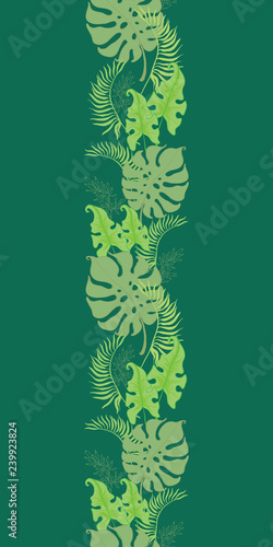 Tropical green leaves seamless border frame. Great for summer exotic wallpape...