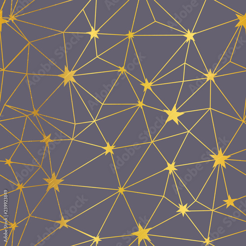 Gold grey stars network vector seamless pattern. Great for space and holiday ...