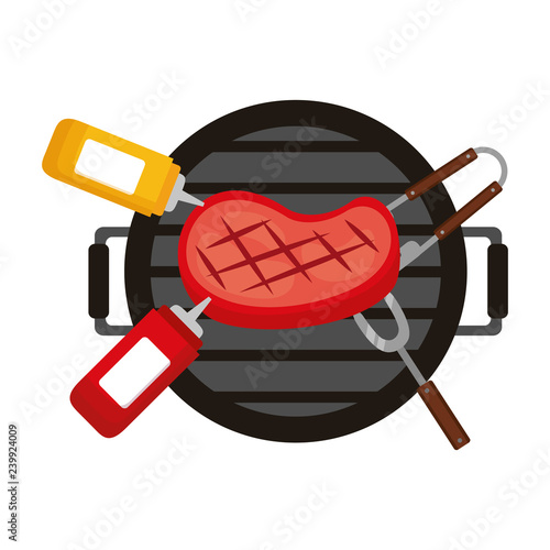 grill barbecue meat steak sauces and fork
