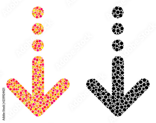 Dotted send down mosaic icons. Vector send down icons in multi-colored and black versions. Collages of arbitrary round dots. Vector collages of send down images combined of arbitrary round elements.