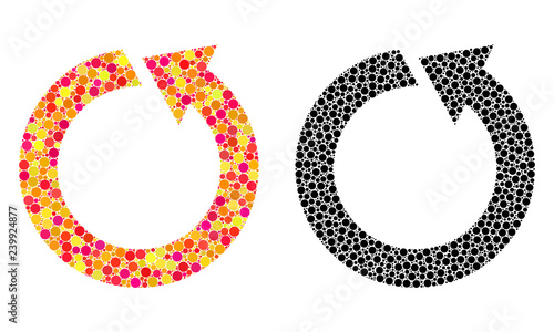 Dot rotate ccw mosaic icons. Vector rotate ccw icons in colorful and black versions. Collages of different circle dots. Vector collages of rotate ccw images composed of random round dots. photo