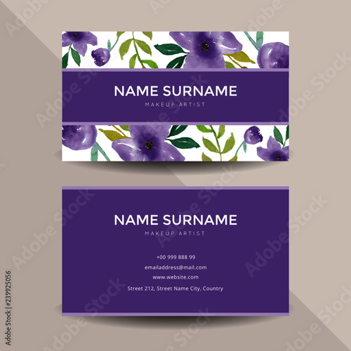 Beautiful Watercolor Flower Business Card Template Design