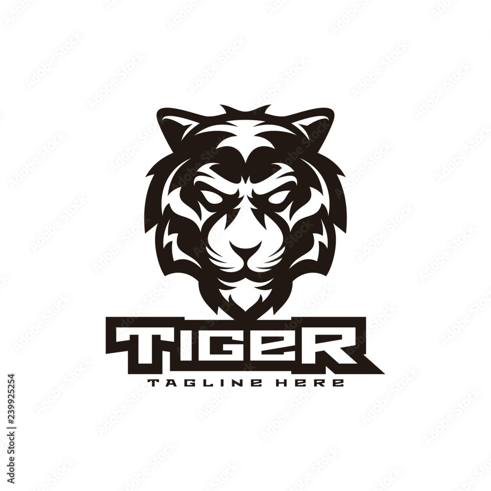 Tiger illustration mascot logo design, line art black and white ...
