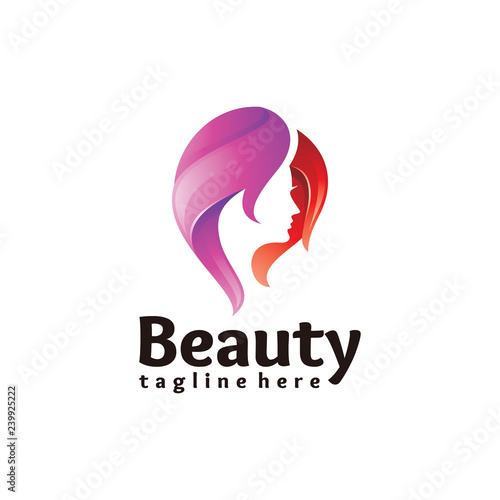 Beauty hair woman logo design, modern colorful logo style, hair woman face vector icon