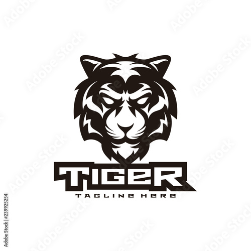 Fototapeta Naklejka Na Ścianę i Meble -  Tiger illustration mascot logo design, line art black and white, tiger head vector icon
