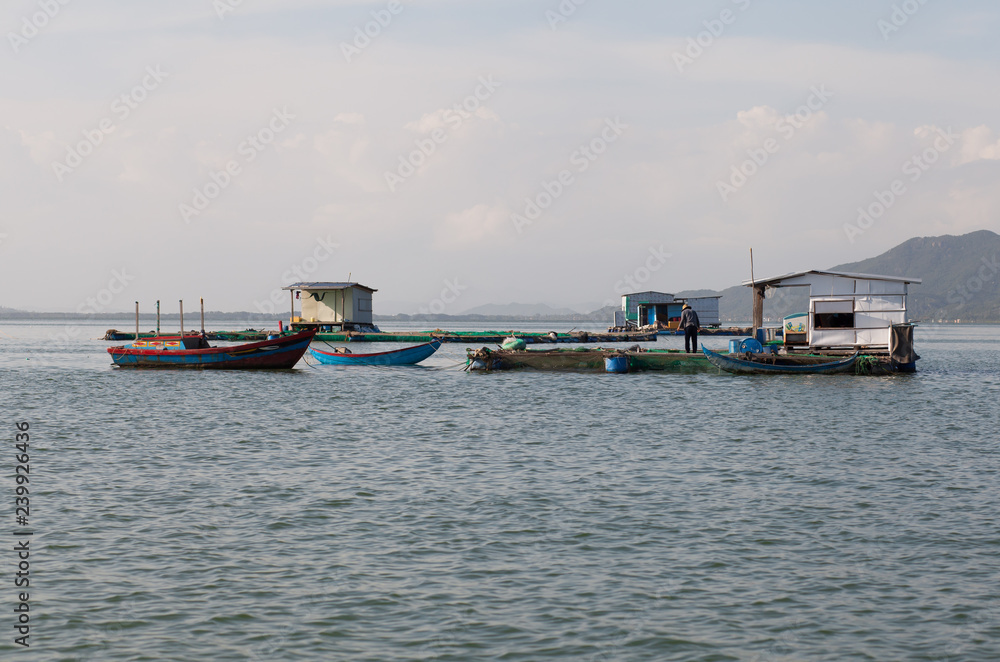 Floating fisherman house on the sea in Vietnam Floating fisherman house on the sea in Vietnam