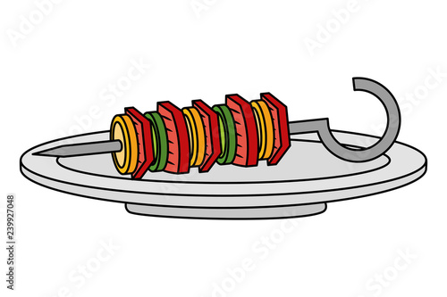 roasted kebab on dish white background