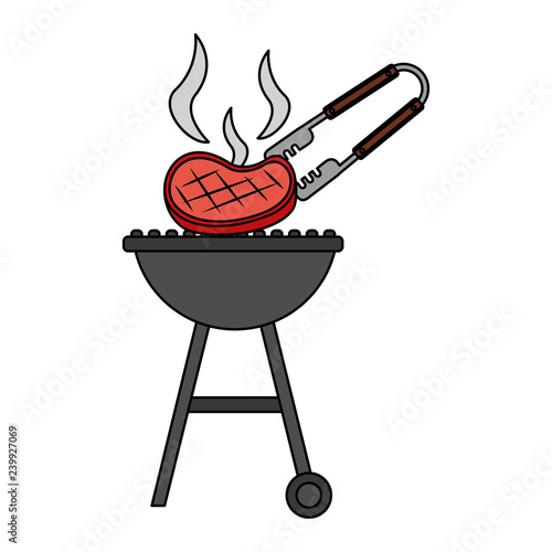 barbecue grill with meat and tongs