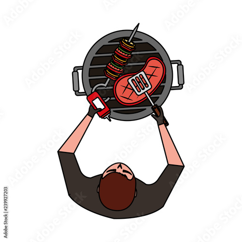 man with barbecue grill meat and kebab