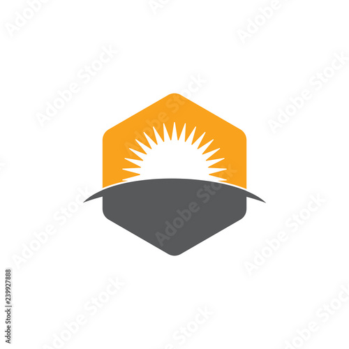 hexagonal sun rise horizon design logo vector