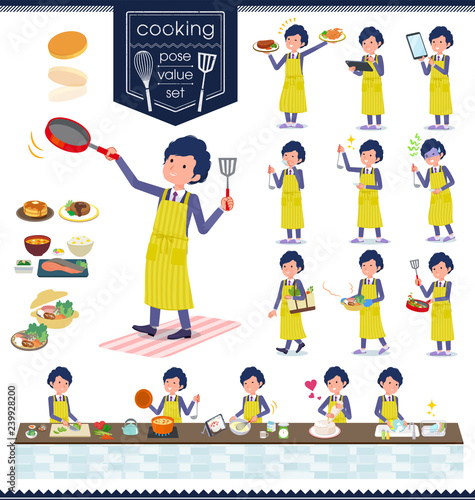 flat type blue suit curly hair men_cooking