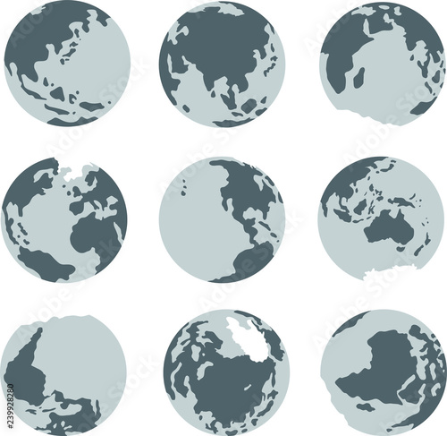 Monochrome Illustration of a round earth set