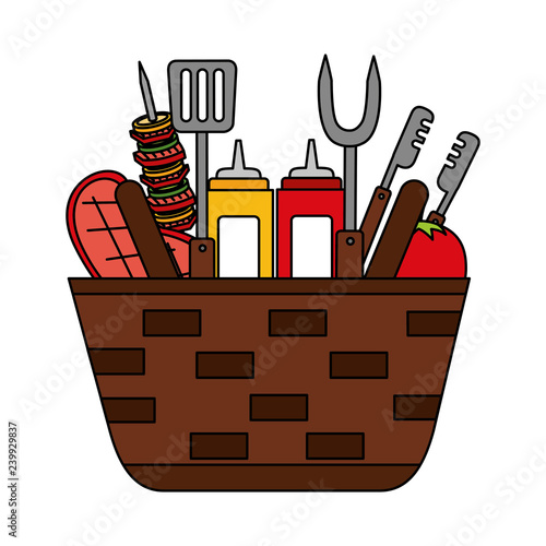 wicker basket barbecue sauces kebab meat