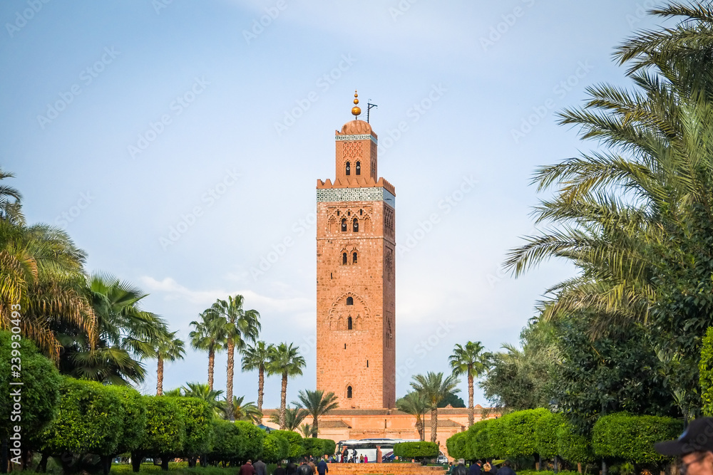 A view of the Koutoubia Mosque. Marrakesh, Morocco.