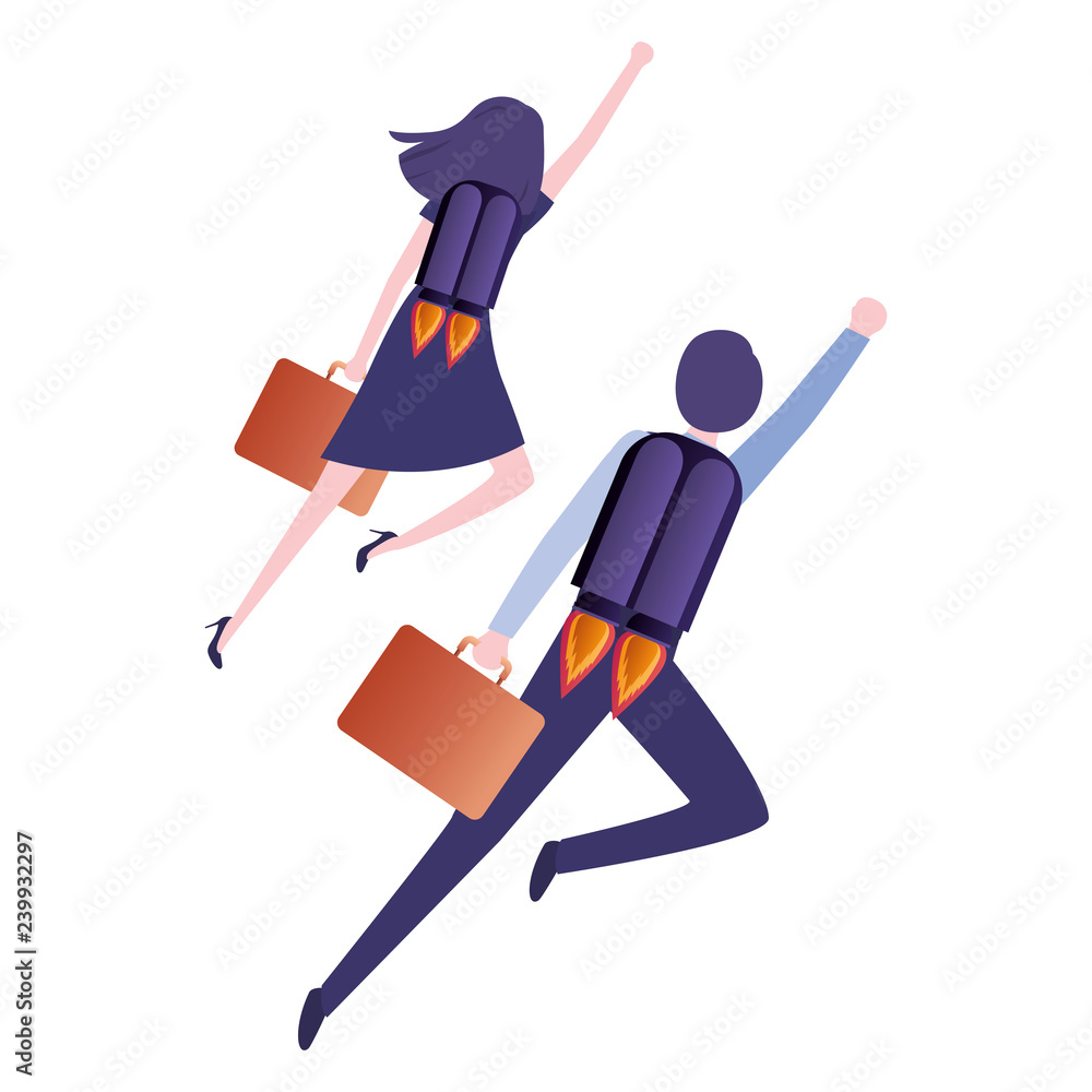 Fototapeta premium business couple with rocket avatar character
