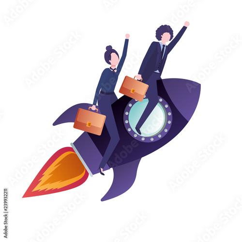business couple with rocket avatar character