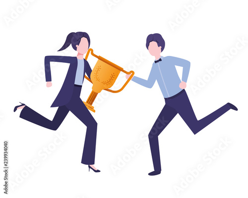 business couple with trophy avatar character