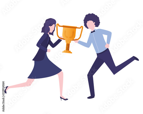 business couple with trophy avatar character