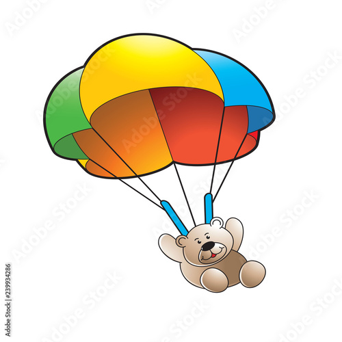 colorful cute bear  jumping from parachute isolated on white background