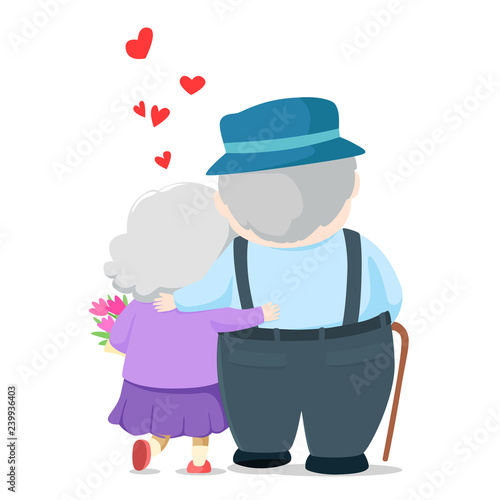 Lovely elderly couple vector walking together.