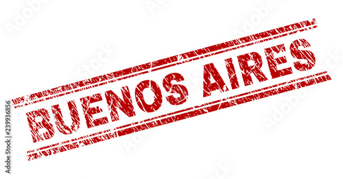 BUENOS AIRES seal print with distress texture. Red vector rubber print of BUENOS AIRES text with unclean texture. Text caption is placed between double parallel lines.