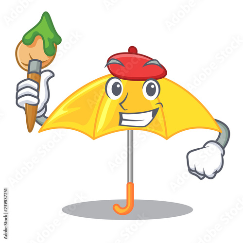 Artist yellow umbrella isolated on a mascot photo