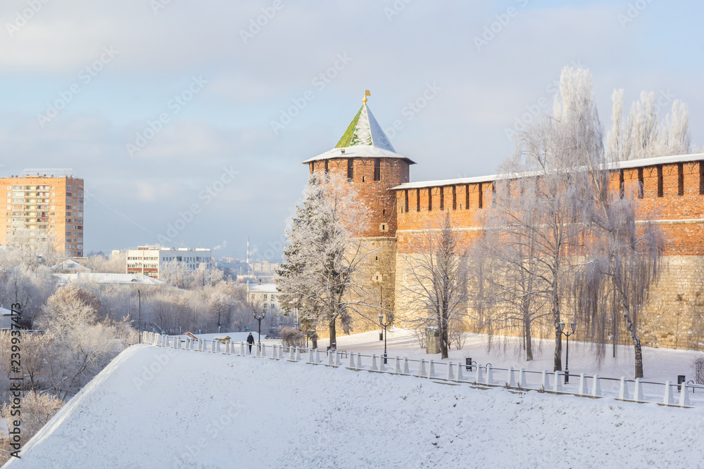 Koromyslova Tower of the Nizhny Novgorod Kremlin at winter, Russia