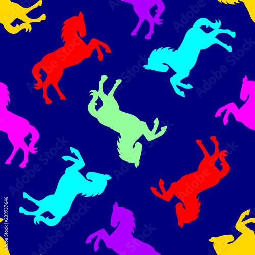 Colorful horse seamless pattern. Vector illustration isolated on white background.