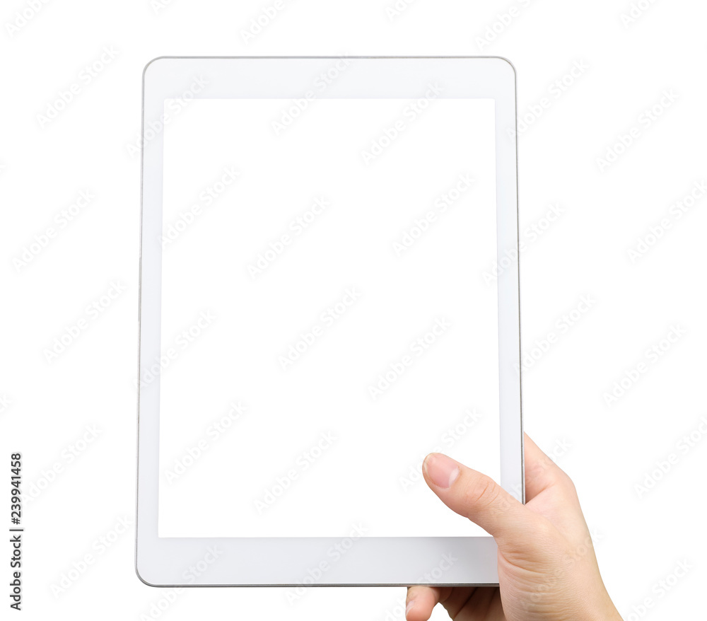 Hand holding a tablet for watching something. with clipping path. Hand holding a tablet for watching something. with clipping path.