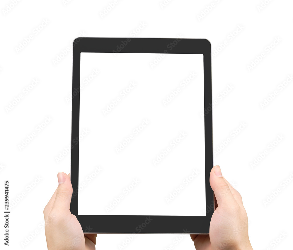 Hand holding a tablet for watching something. with clipping path. Hand holding a tablet for watching something. with clipping path.