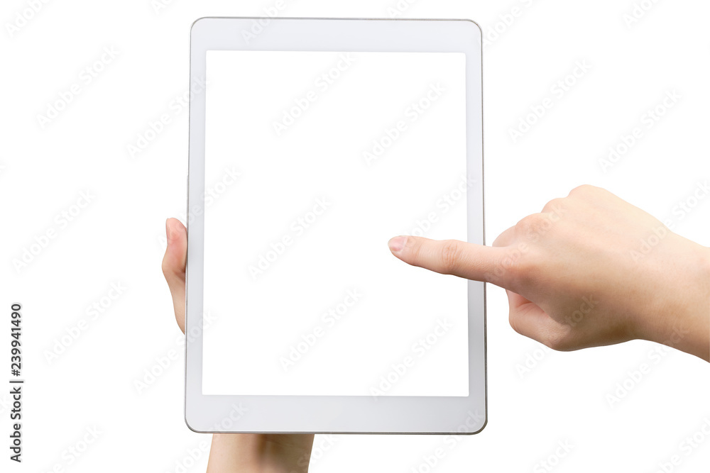 Hand holding tablet. Clipping path. Hand holding tablet. Clipping path.