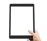 Hand holding a tablet for watching something. with clipping path.