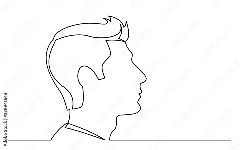 continuous line drawing of isolated on white background profile portrait of casual young man continuous line drawing of isolated on white background profile portrait of casual young man
