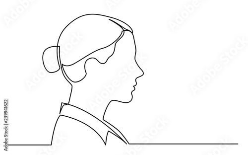 continuous line drawing of isolated on white background profile portrait of business woman