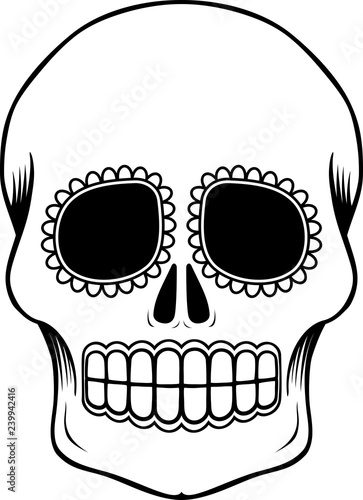 empty mexican sugar skull isolated on white, can be used for coloring book, day of the dead (dia de muertos) tattoo