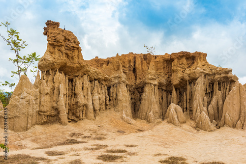landscape of soil textures eroded sandstone pillars, columns and cliffs, "Sao Din Na Noi" at sri nan national park in Nan Province, Thailand © nipastock
