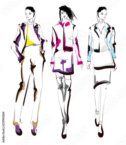 Fashion girls sketch. Fashion illustration. Drawing fashion models