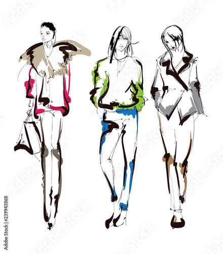 Fashion girls sketch. Fashion illustration. Drawing fashion models