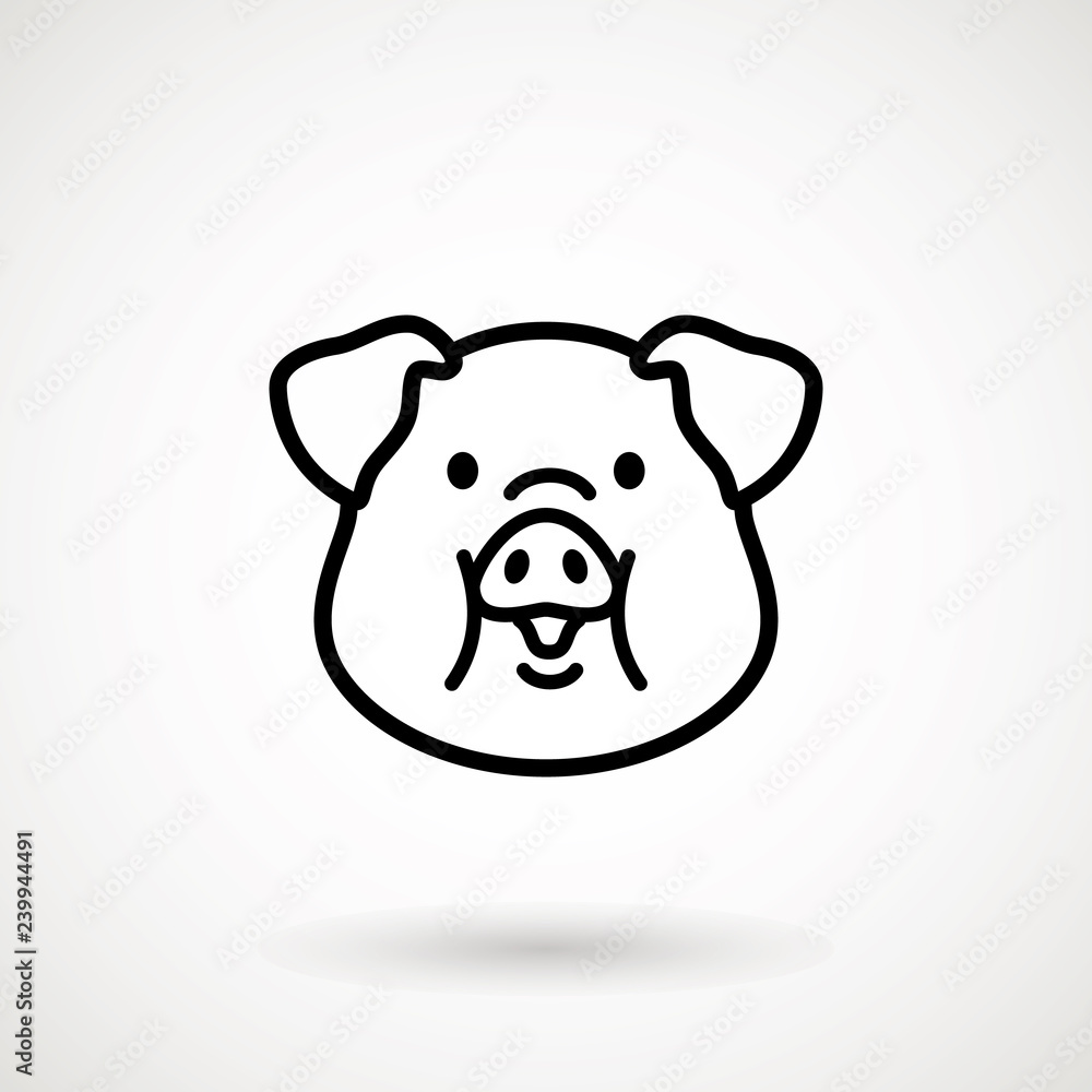 Fototapeta premium Pig line icon. logo Piglet face with smile in outline style. Icon of Cartoon pig head with smile. Chinese New Year 2019. Zodiac. Chinese traditional Design, decoration Vector illustration.