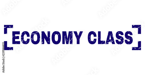ECONOMY CLASS text seal stamp with grunge style. Text label is placed between corners. Blue vector rubber print of ECONOMY CLASS with grunge texture.