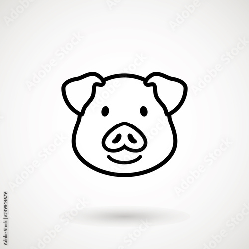 Pig line icon. logo Piglet face with smile in outline style. Icon of Cartoon pig head with smile. Chinese New Year 2019. Zodiac. Chinese traditional Design  decoration Vector illustration.