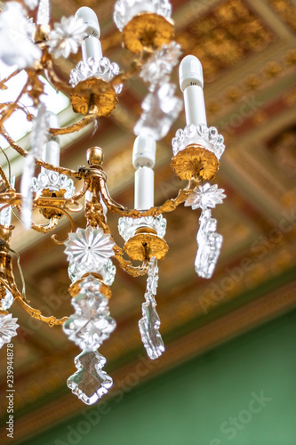 Ancient gold and crystal luxury lamp close up