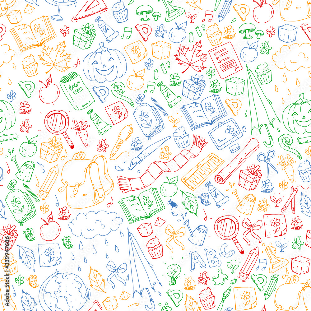 Vector seamless pattern with school and education icons. Vector seamless pattern with school and education icons.