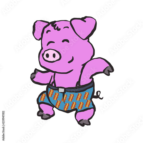 Pig farmer dancing cartoon